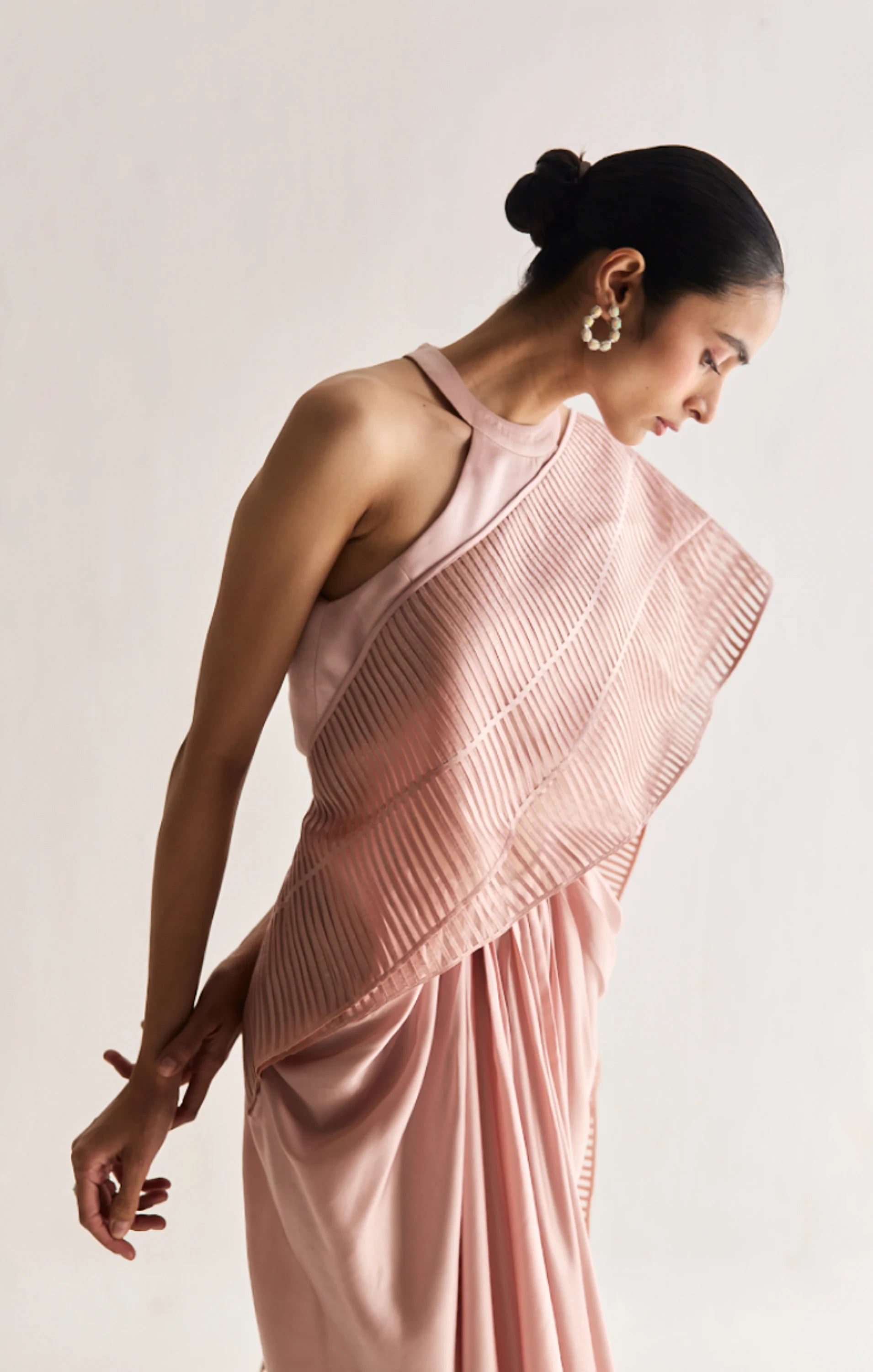 Layered Wave Pre Stitched Saree Rose Gold