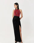 Entwined Corded Halter Top Skirt Set In Black & Red