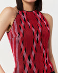 Entwined Corded Halter Top Skirt Set In Black & Red