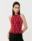 Entwined Corded Halter Top Skirt Set In Black & Red