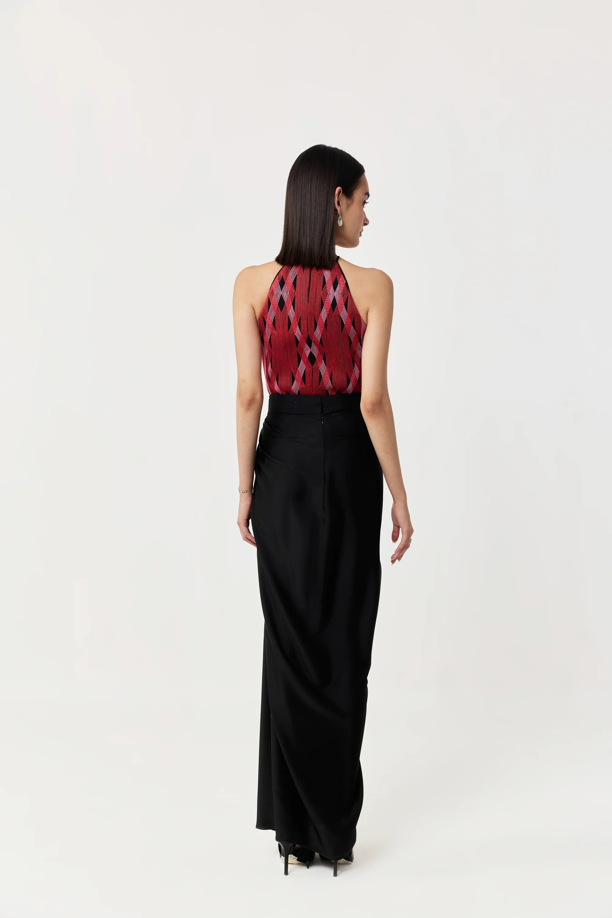 Entwined Corded Halter Top Skirt Set In Black &amp; Red