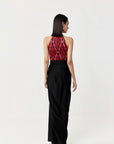Entwined Corded Halter Top Skirt Set In Black & Red