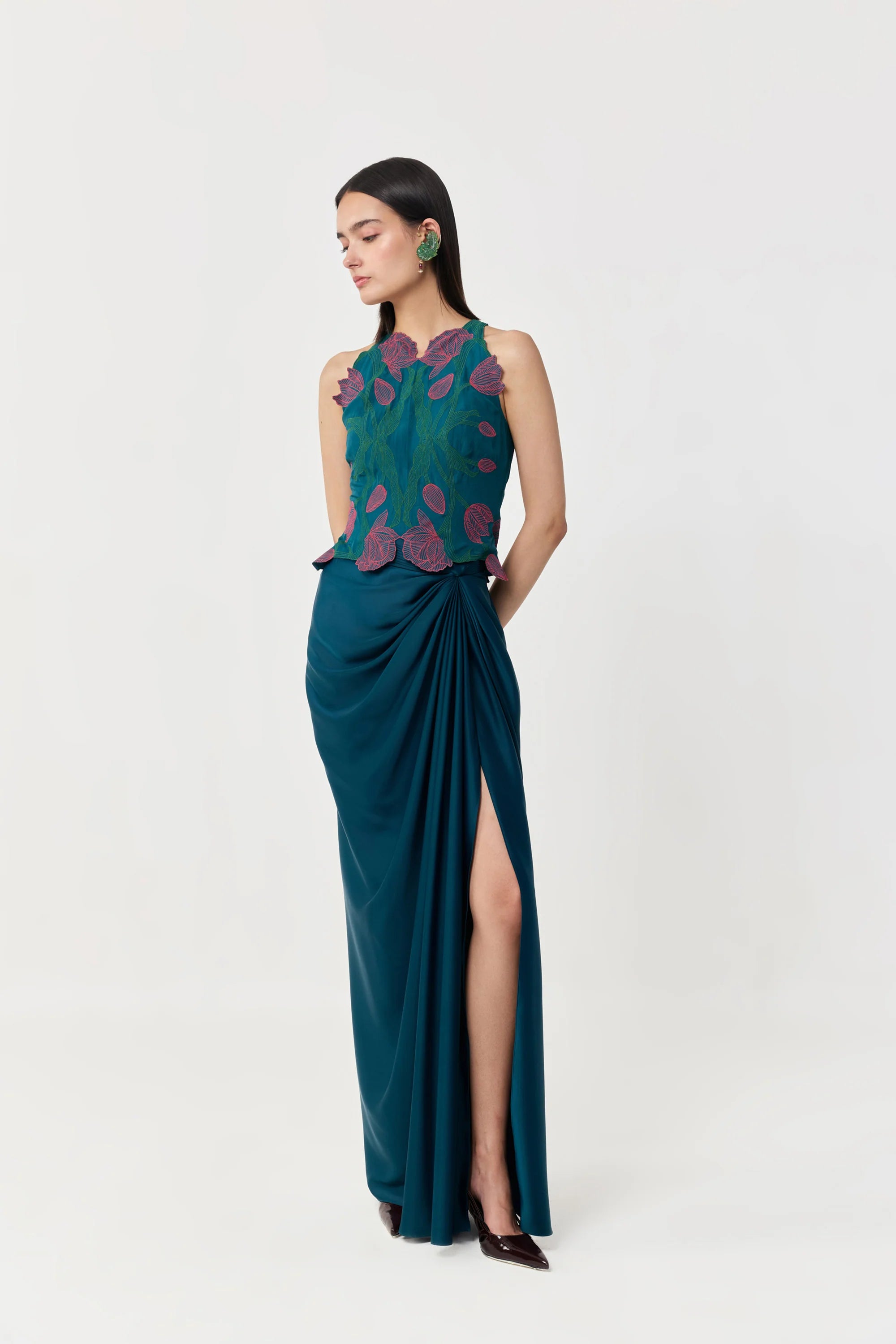 Draped Twist Skirt Teal