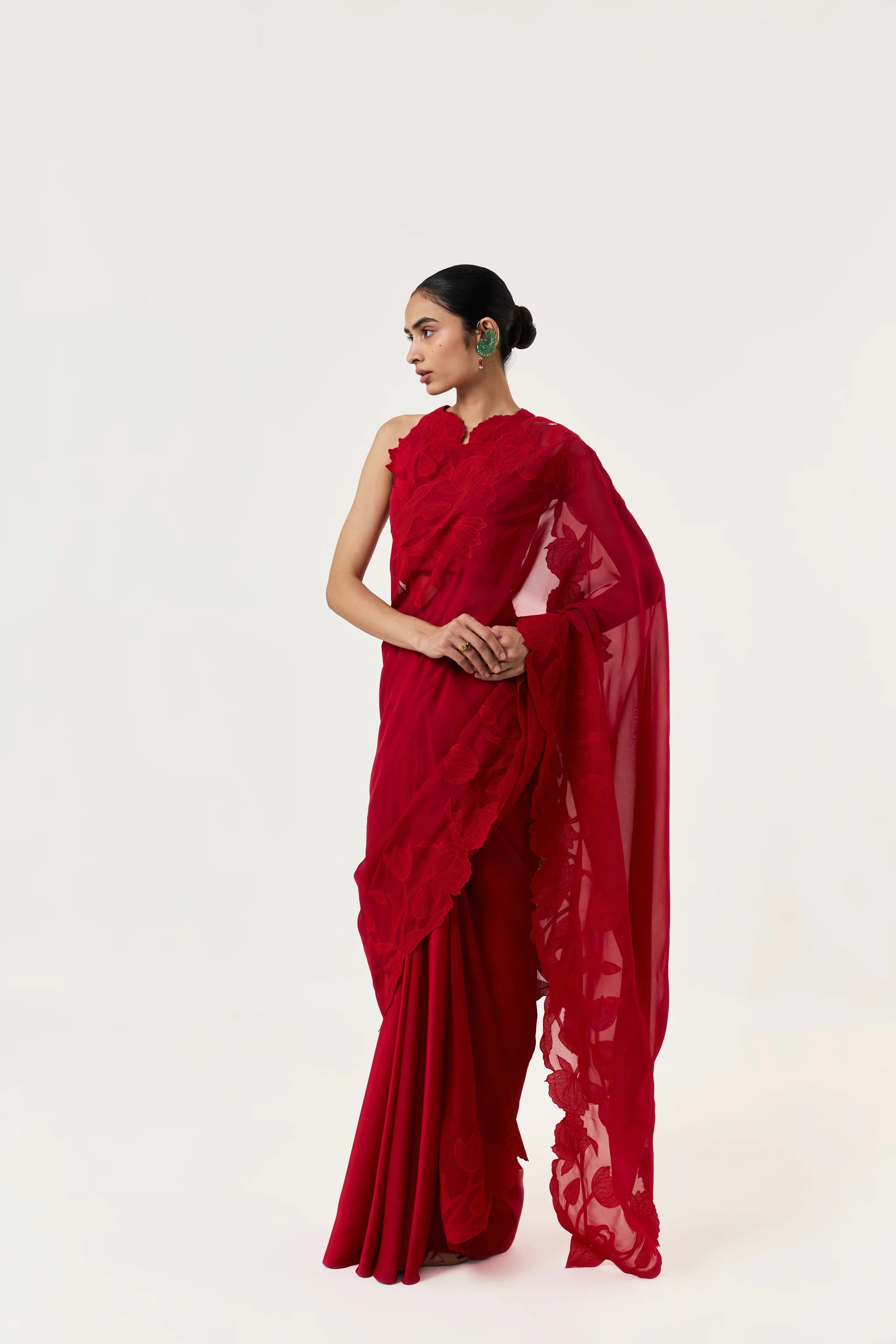 Wild Tulip Pre Stitched Saree Set Red