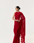 Wild Tulip Pre Stitched Saree Set Red