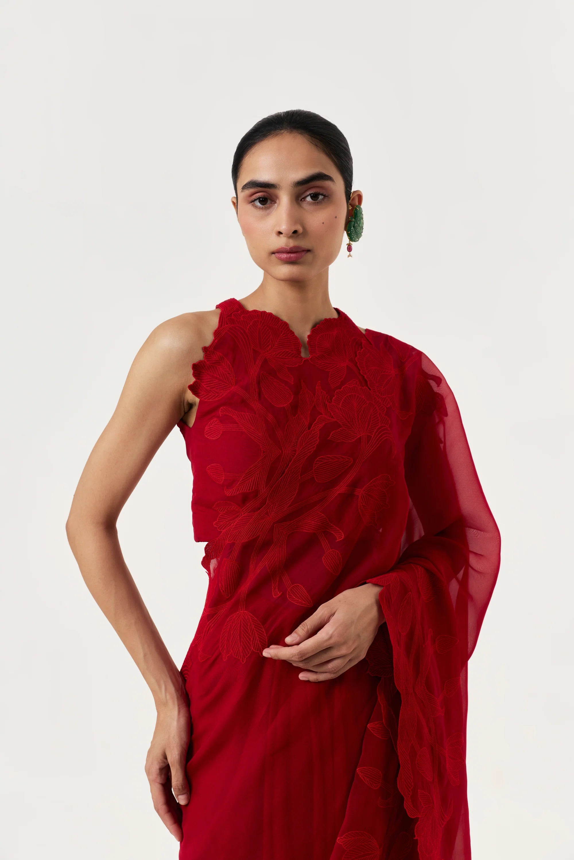 Wild Tulip Pre Stitched Saree Set Red