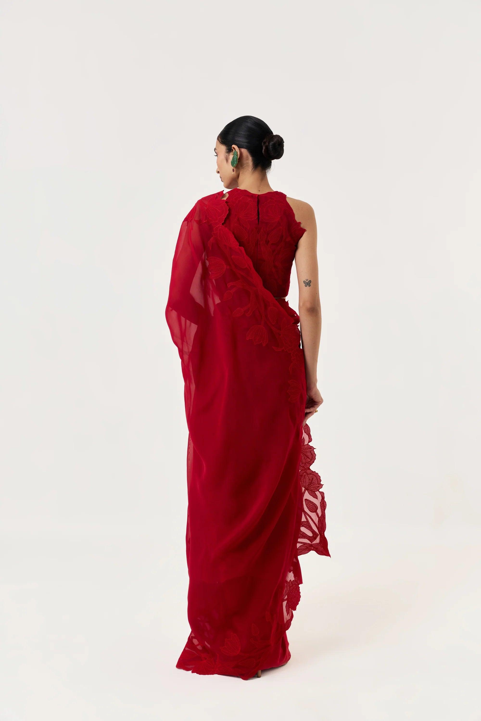 Wild Tulip Pre Stitched Saree Set Red