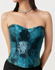 Moss Forest Applique Corset Set- Emerald Teal