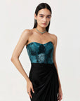 Moss Forest Applique Corset Set- Emerald Teal