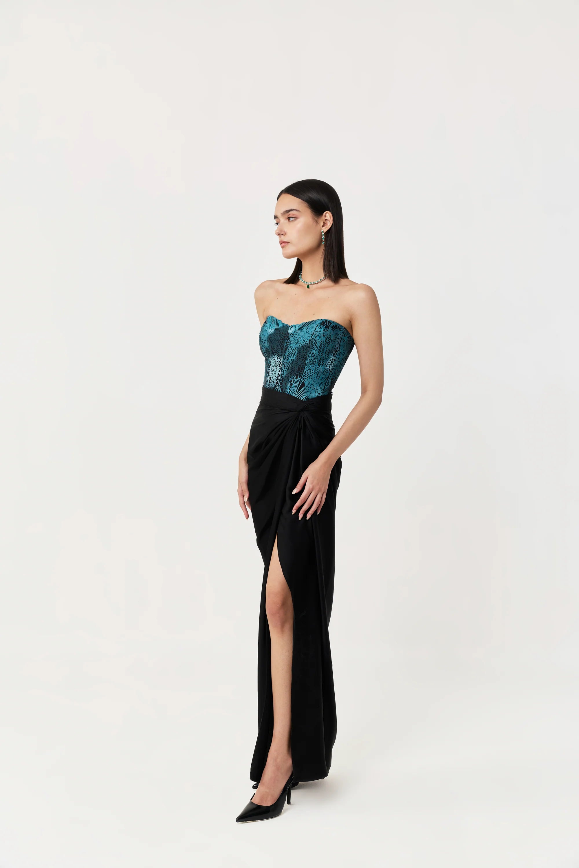 Moss Forest Applique Corset Set- Emerald Teal