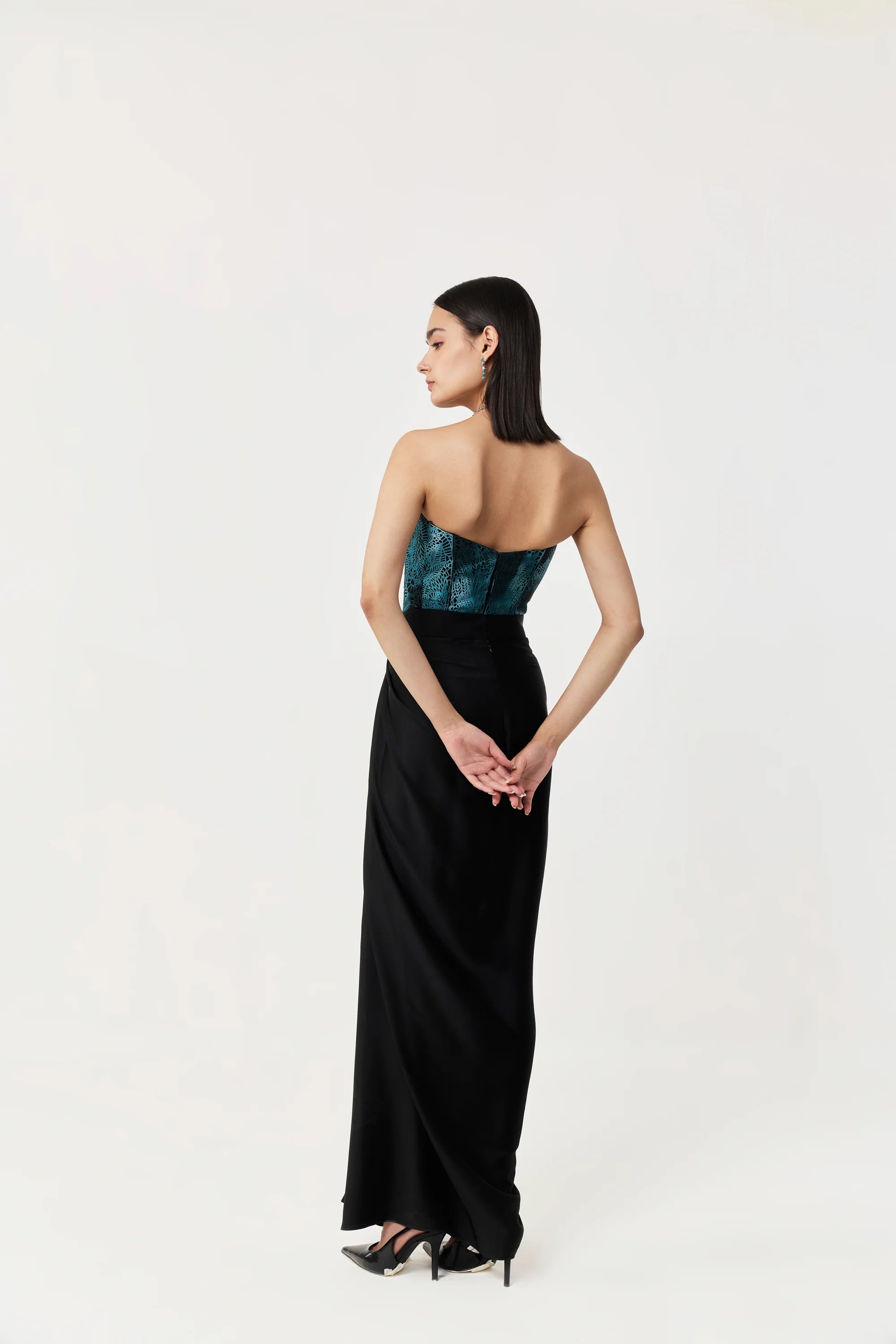 Moss Forest Applique Corset Set- Emerald Teal