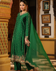 Ahista Green Mayur Applique Long Kurta Set