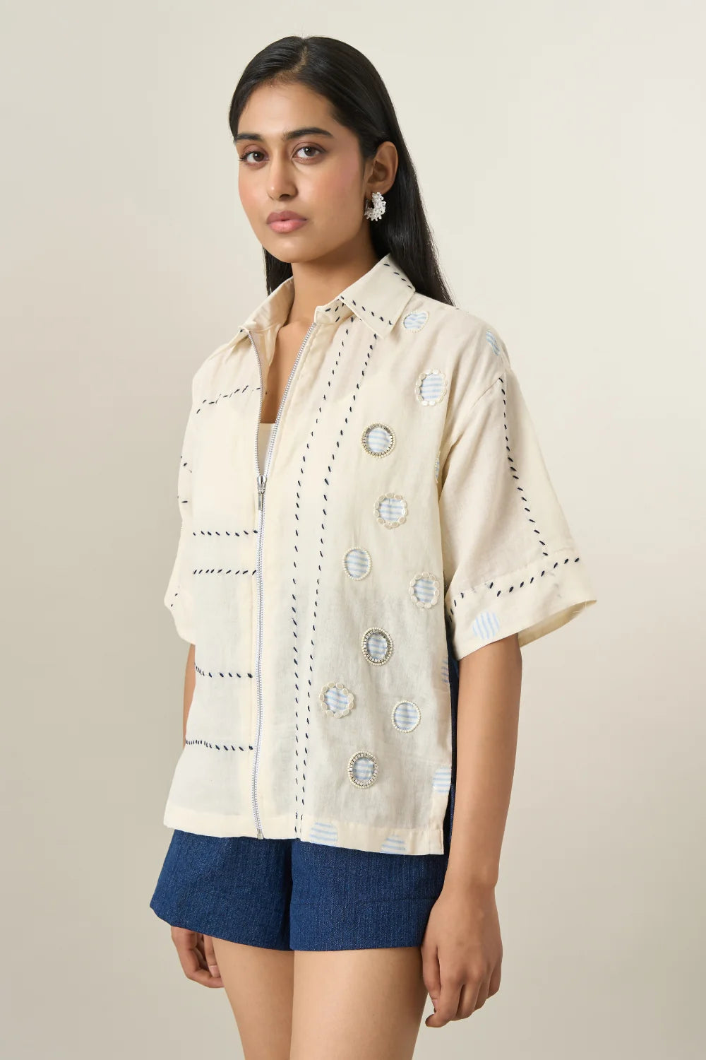 Off White Mal Treadwork Round Circle Applique Jacket