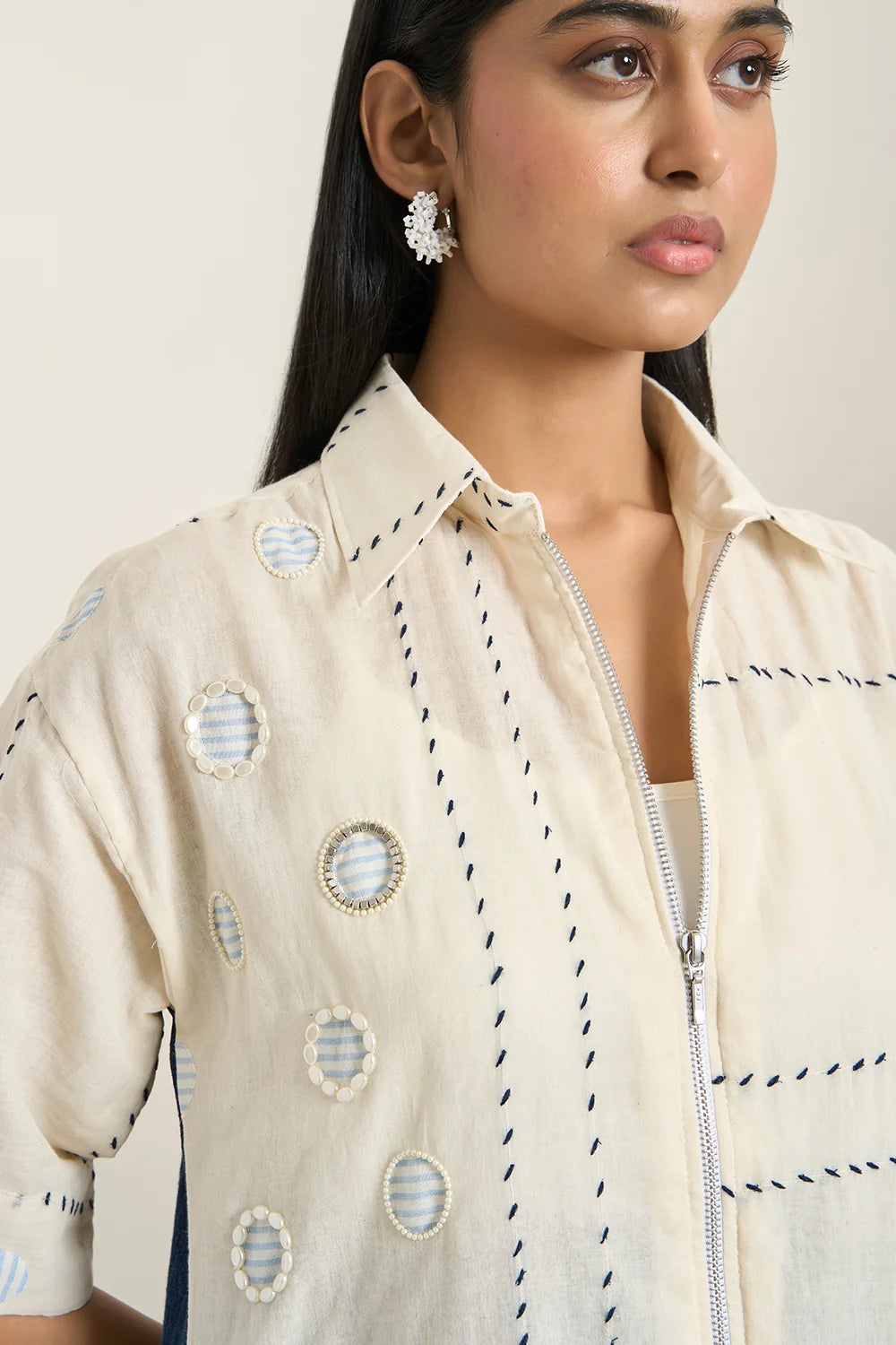 Off White Mal Treadwork Round Circle Applique Jacket