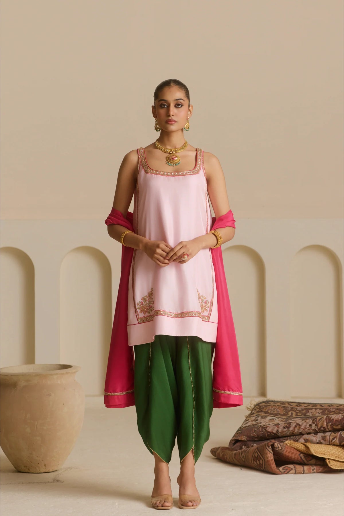 Powder Pink Strappy Kurta Set