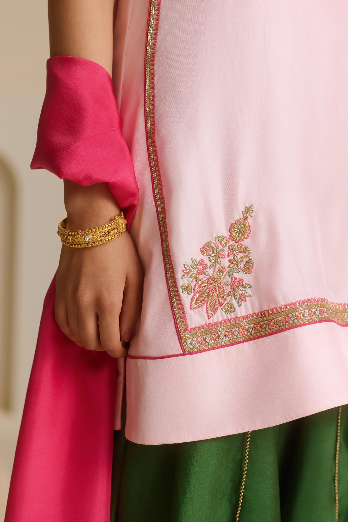 Powder Pink Strappy Kurta Set