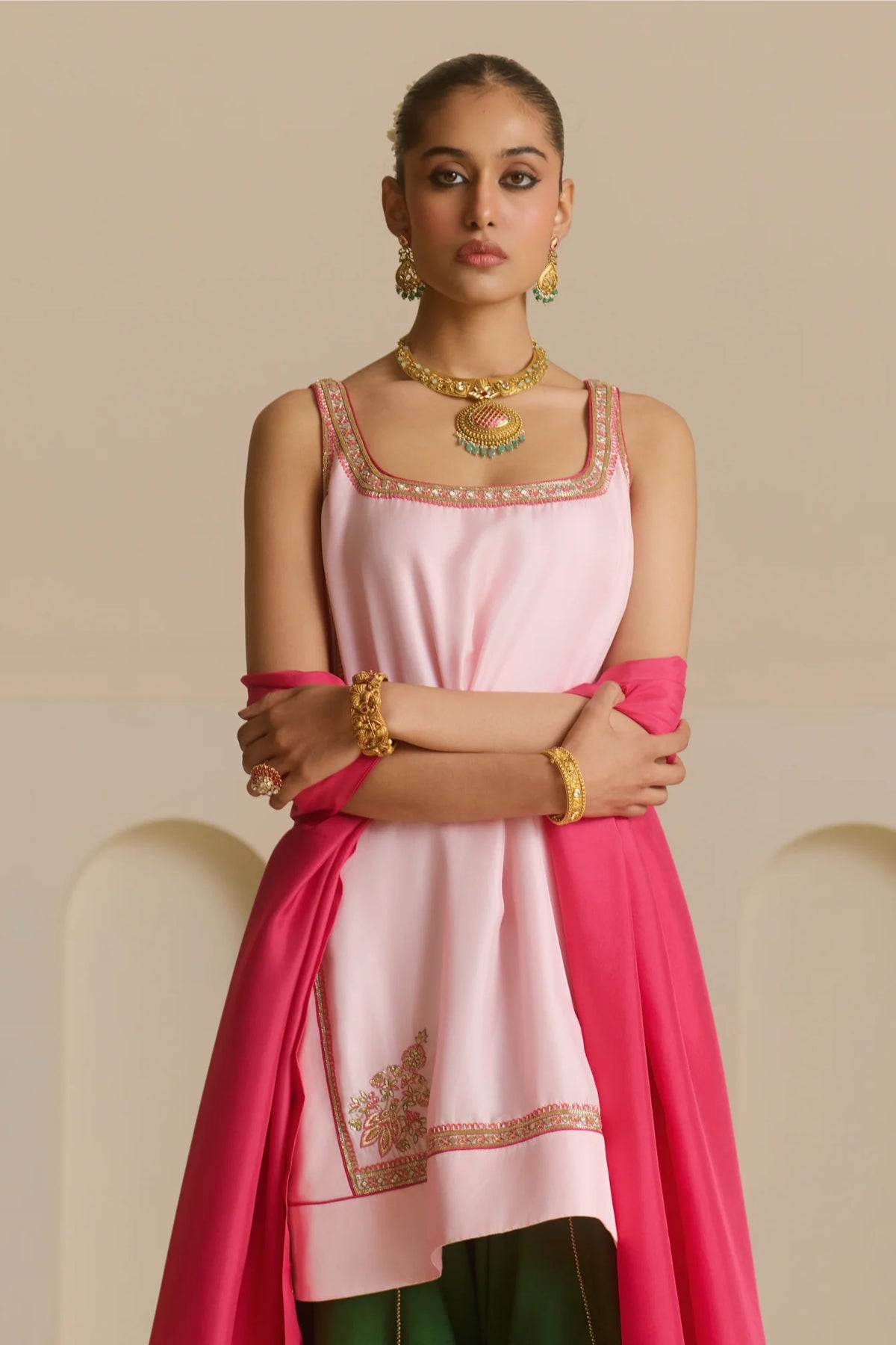 Powder Pink Strappy Kurta Set