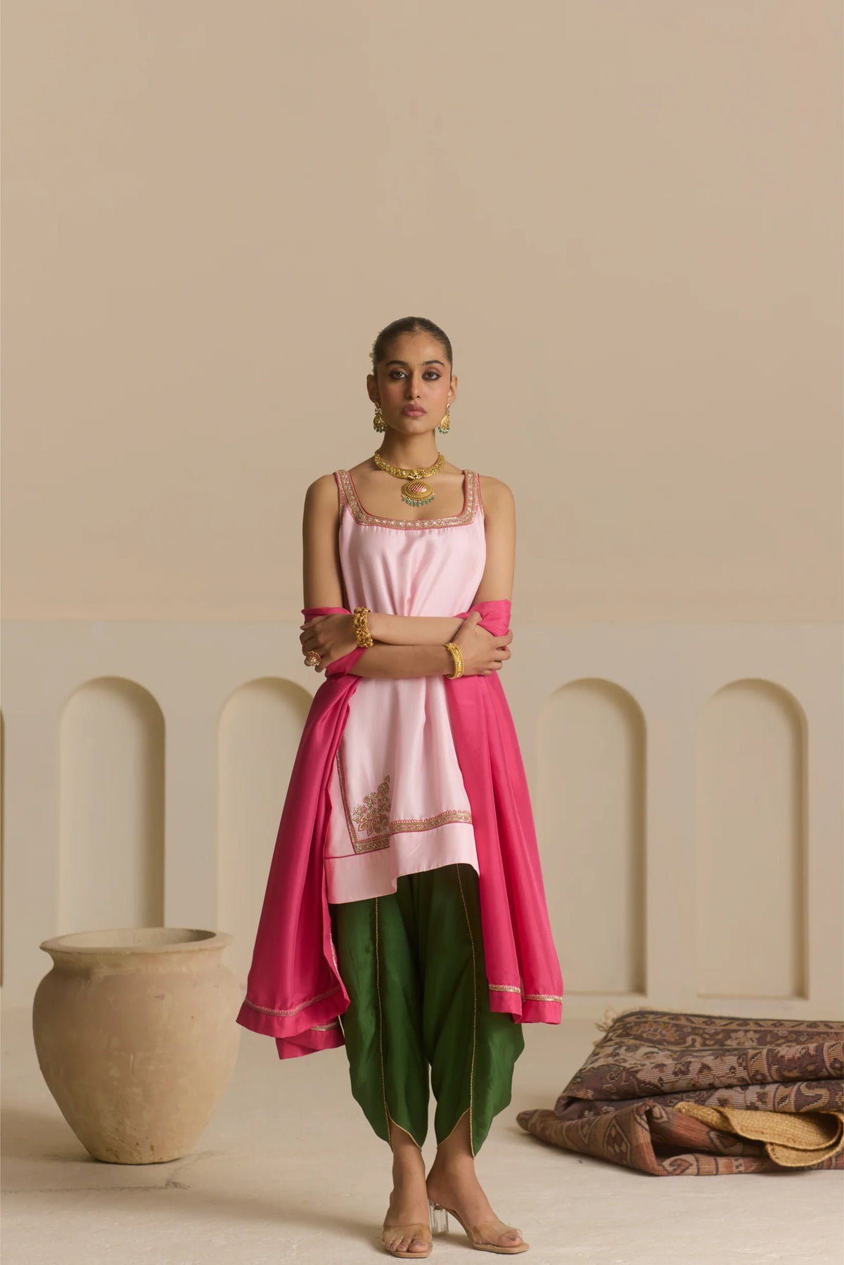 Powder Pink Strappy Kurta Set