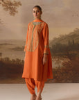Rust Draped Dhoti Kurta Set