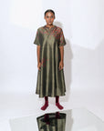 Stardust Greige Drop Shoulder Mandarin Dress