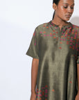 Stardust Greige Drop Shoulder Mandarin Dress