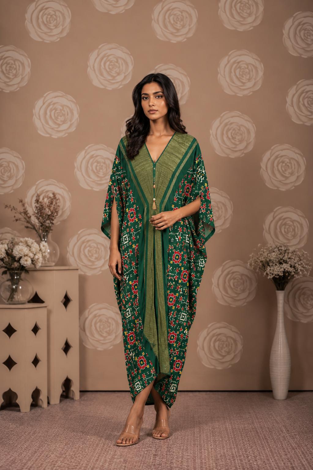 Dark Green Patola Kaftan