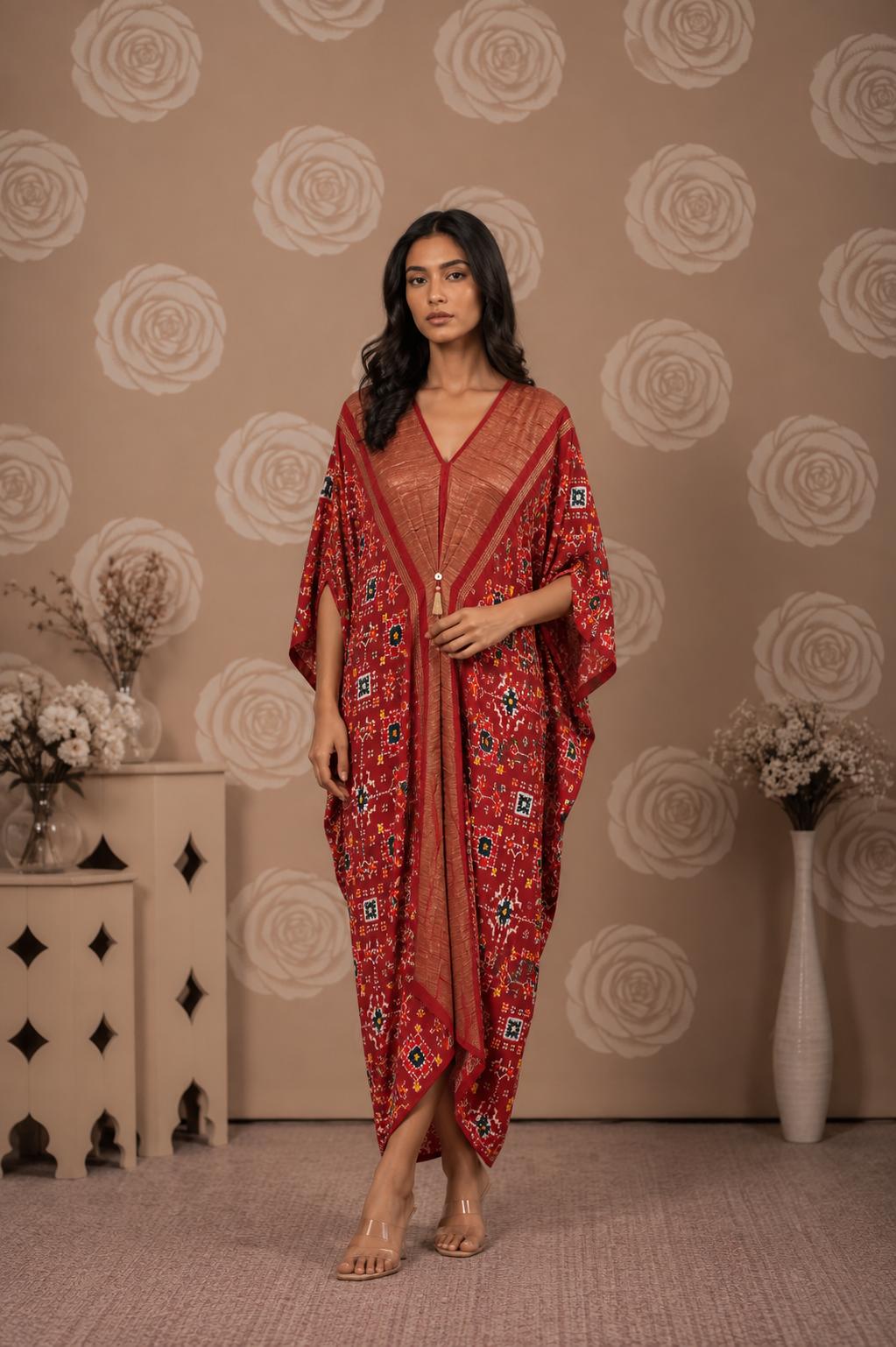 Burgundy Patola Kaftan