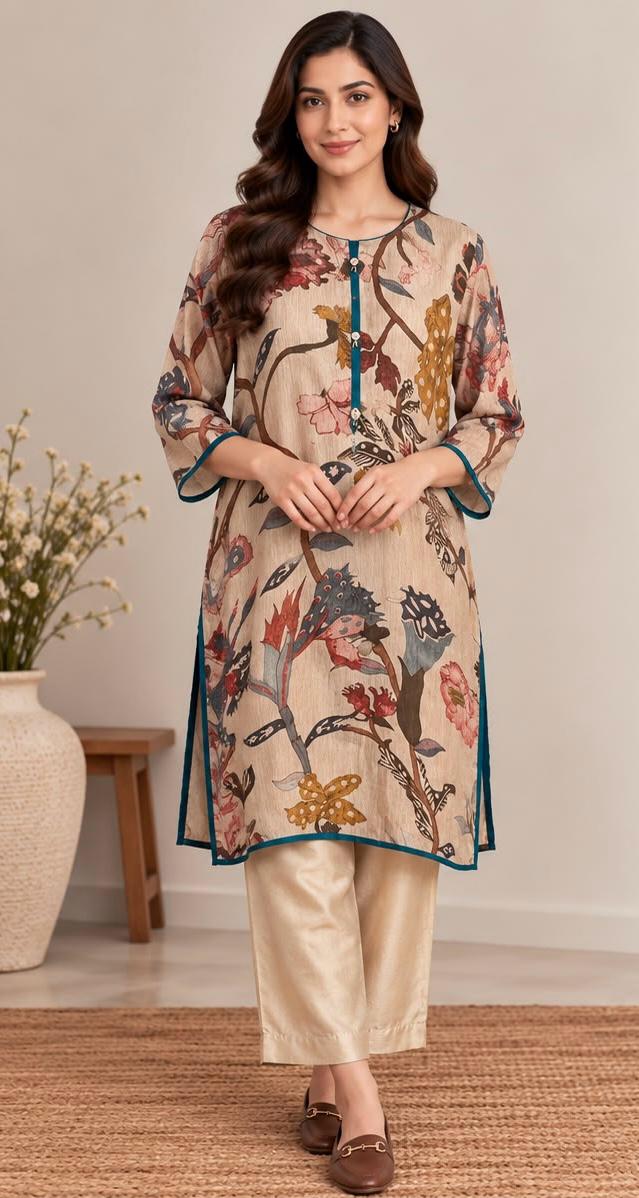 Printed Kurta Set In Beige