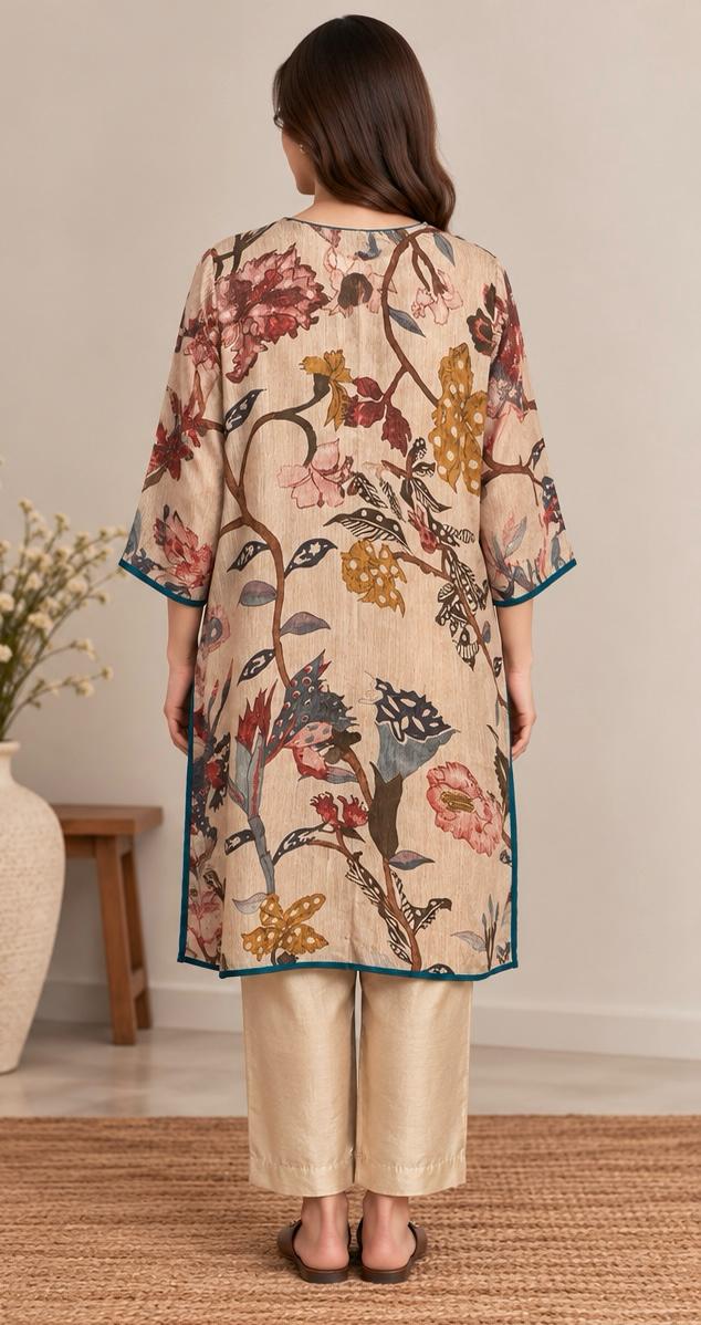Printed Kurta Set In Beige