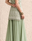 Pista Green Lucknowi Noodle Strap Kurta With Sharara