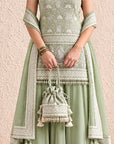 Pista Green Lucknowi Noodle Strap Kurta With Sharara