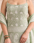 Pista Green Lucknowi Noodle Strap Kurta With Sharara