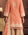 Peach Dori Short Kurti With Tissue Garara Set