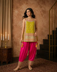 Lime Green Short Tunic With Farshi Salwar