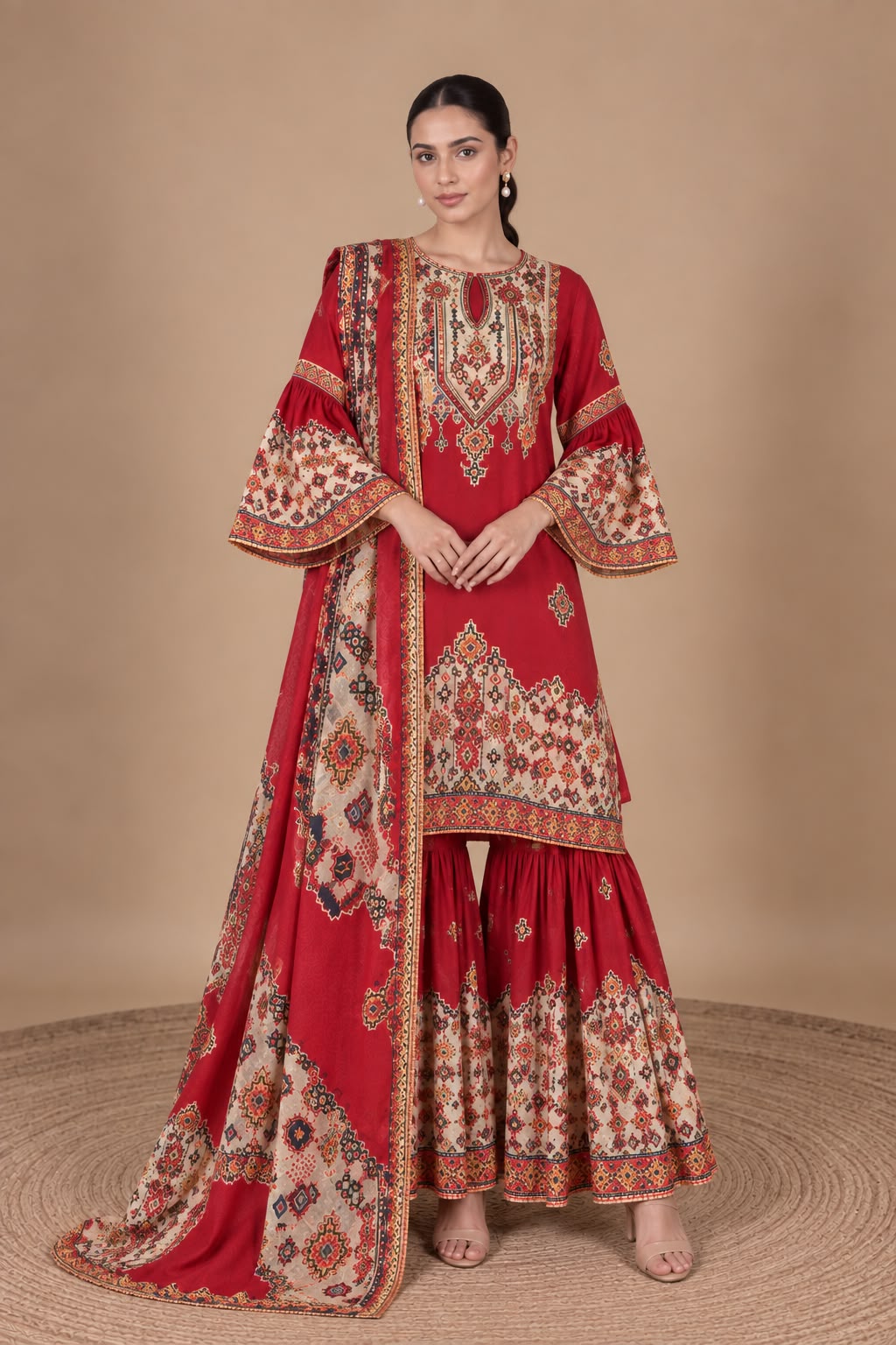 Red Sharara Set