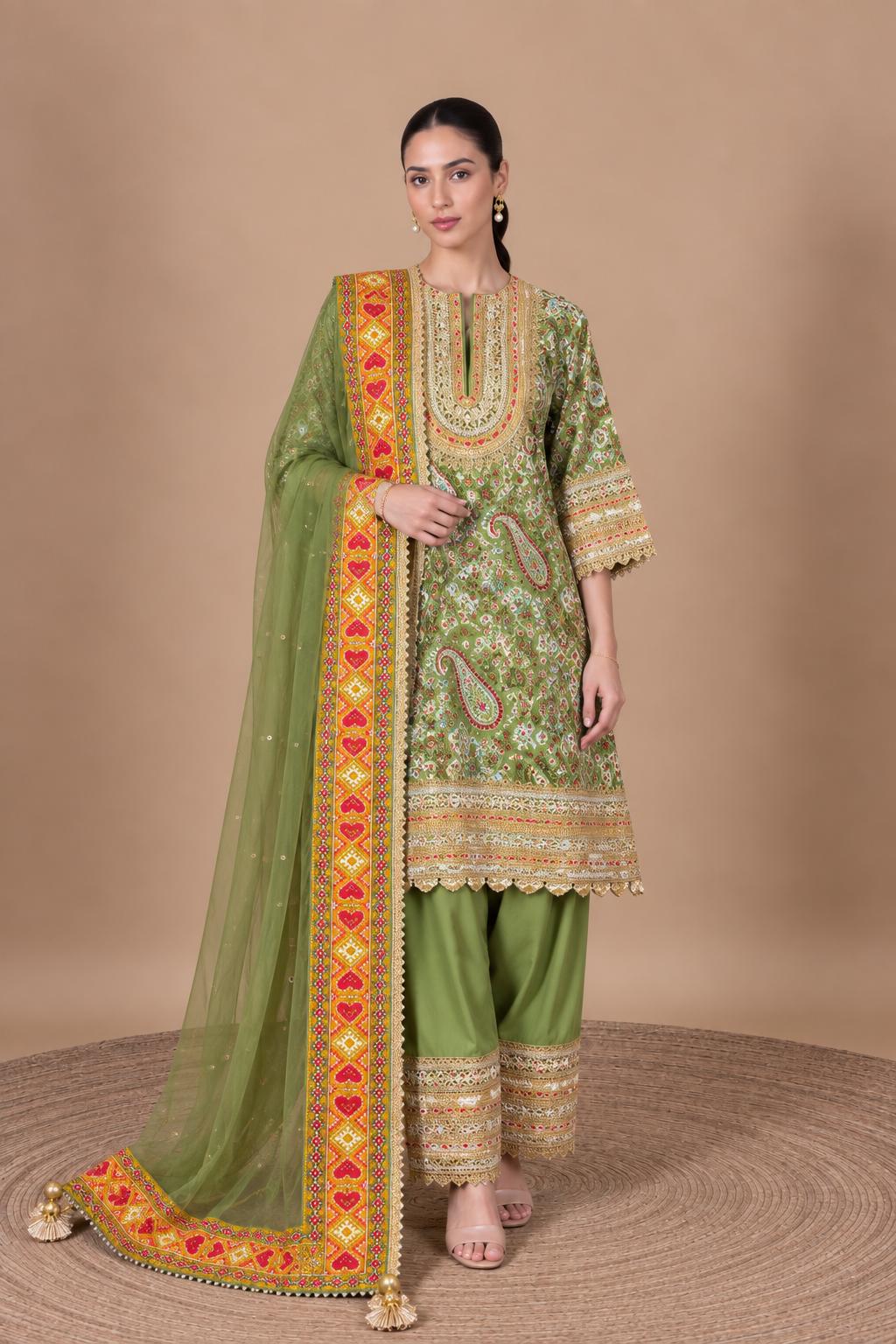 Khwab Peplum Kurta Set In Mint Green