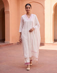 Ivory-Red Kurta Set