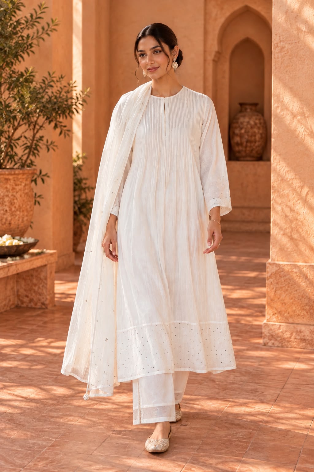 Ivory Kurta Set With Mukaish Embroidery