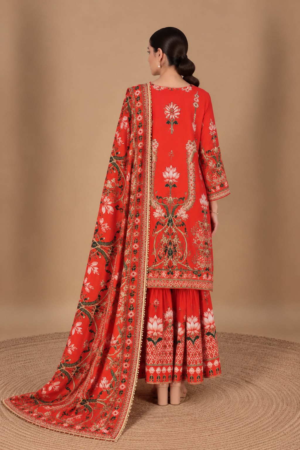Orange Printed Sharara Set