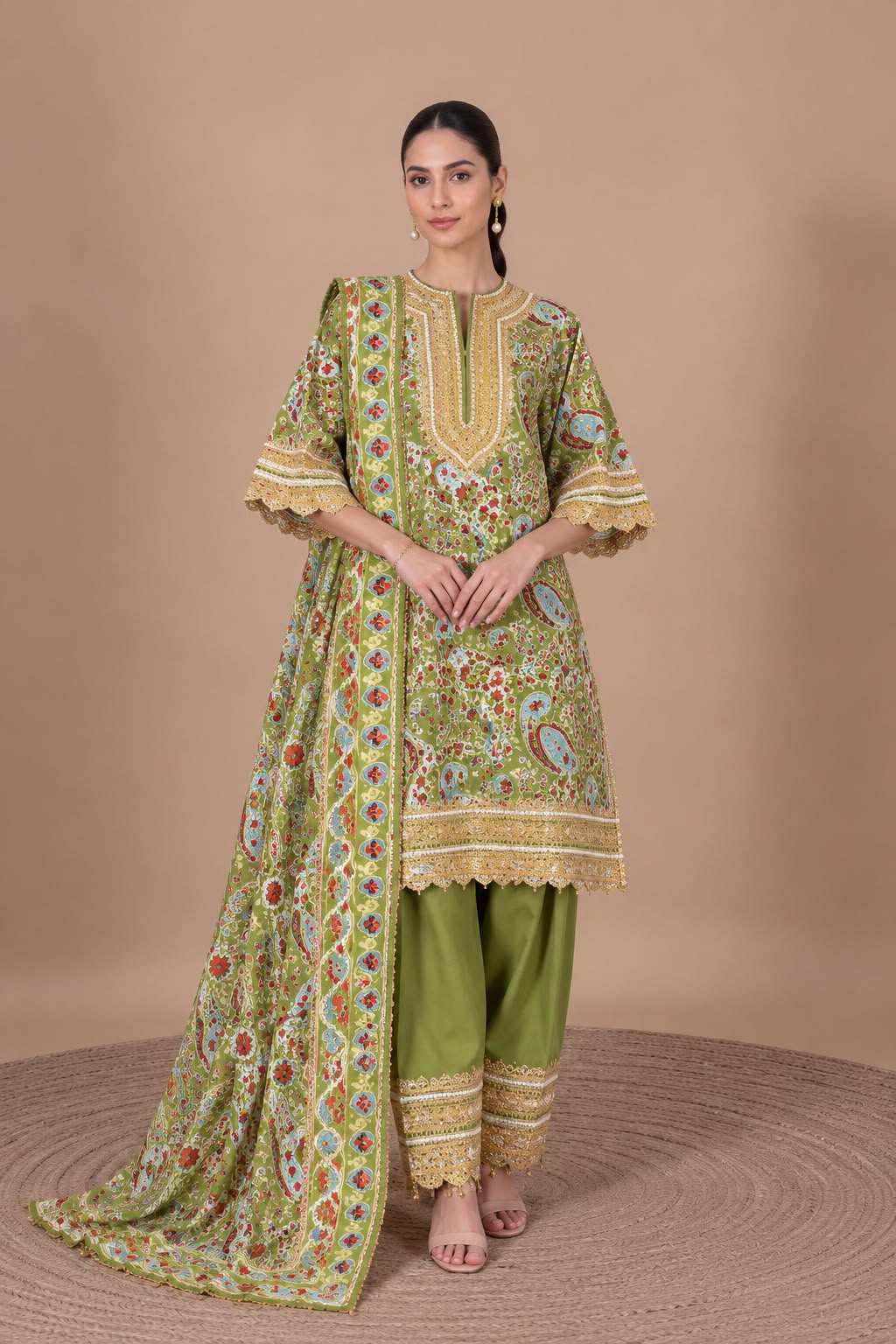 Green Paisley Kurta Set