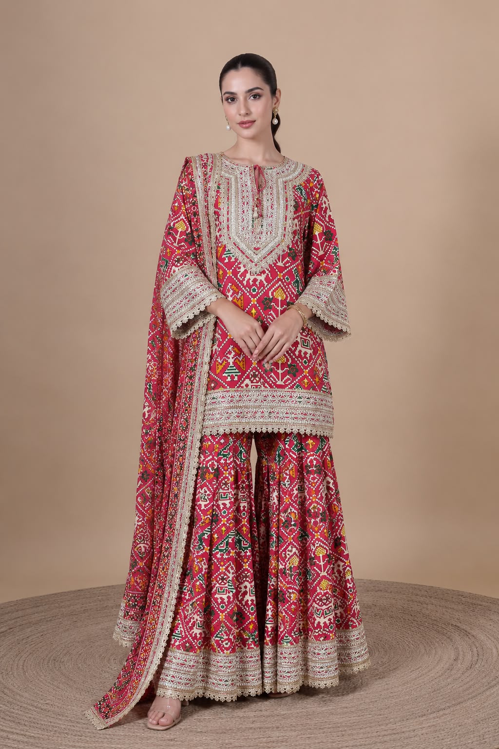 Red Patola Sharara Set
