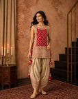 Red Short Tunic With Farshi Salwar