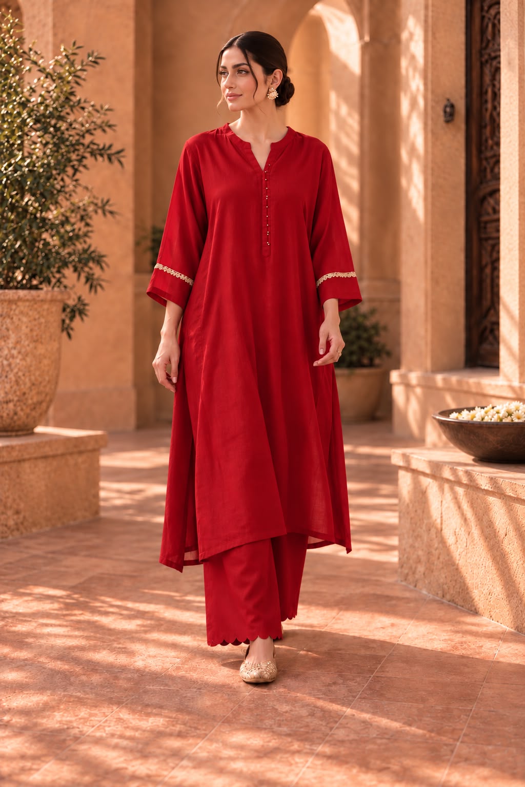 Red Silk Kurta Set