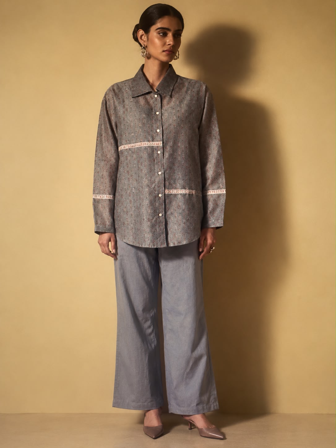 Grey Block-Printed Co-ord Set