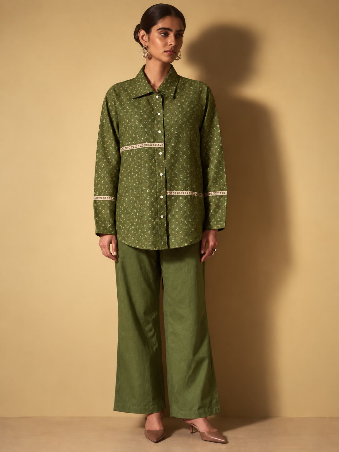 Green Block-Printed Co-ord Set