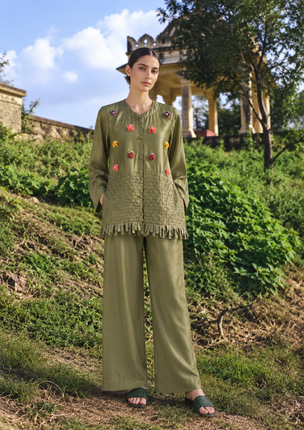 Pista Green Interlaced Panelled Coord Set