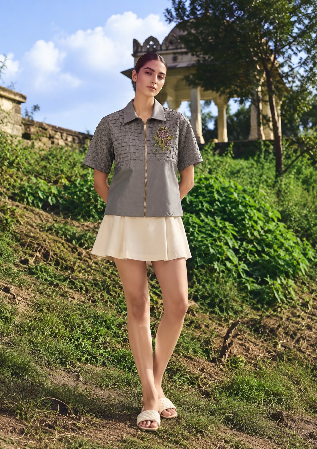 Interlaced Floral Collared Jacket