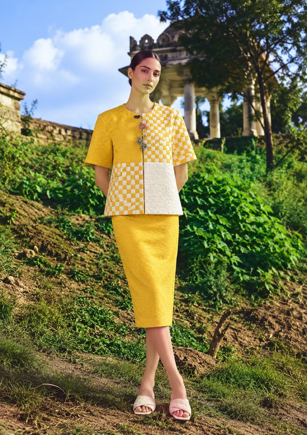 Yellow &amp; White Checkered Jacket