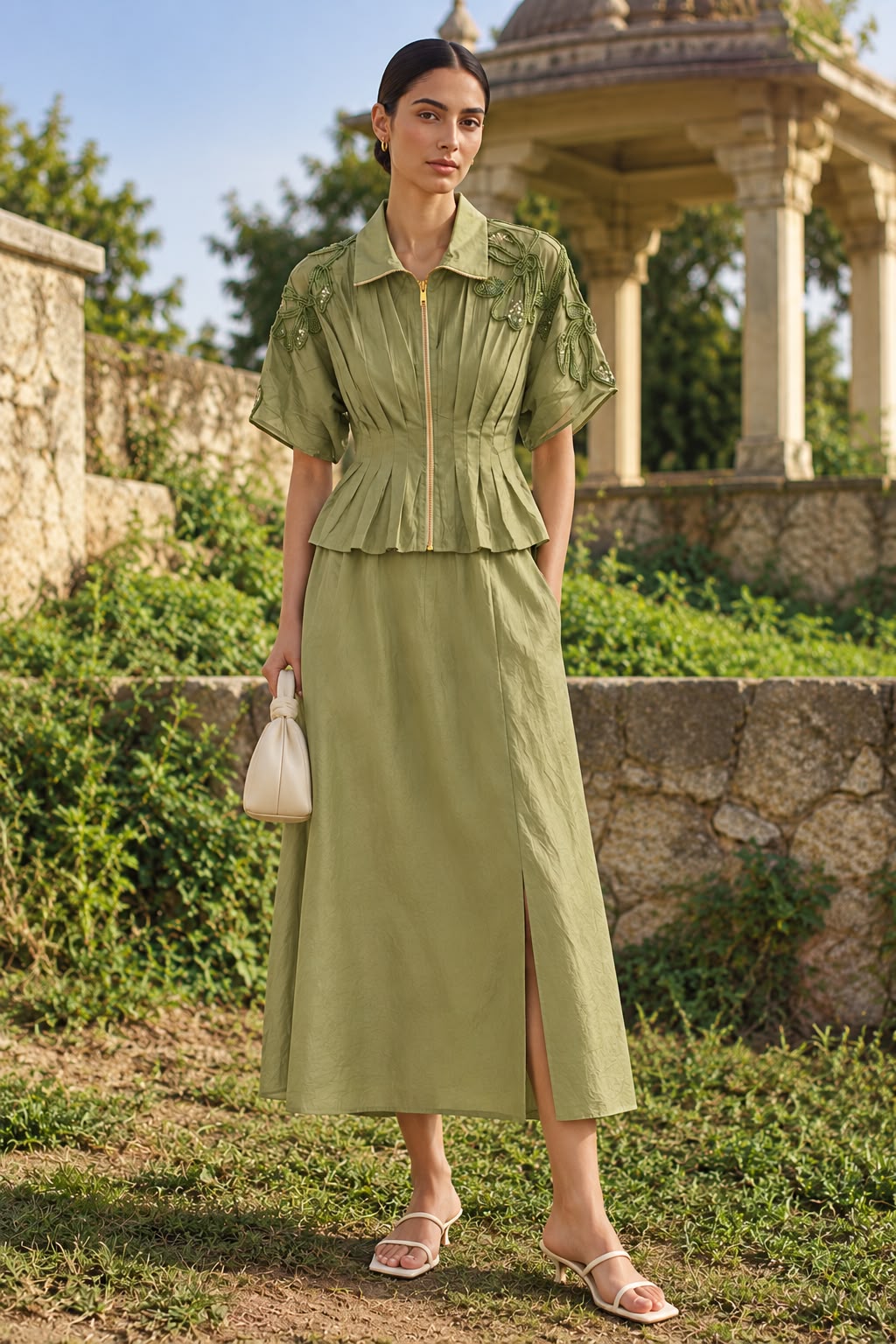 Pista Green Beaded Shirt