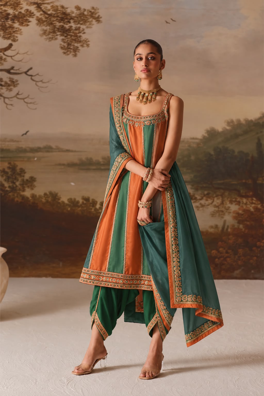 Rust &amp; Sage Strappy Kurta Set